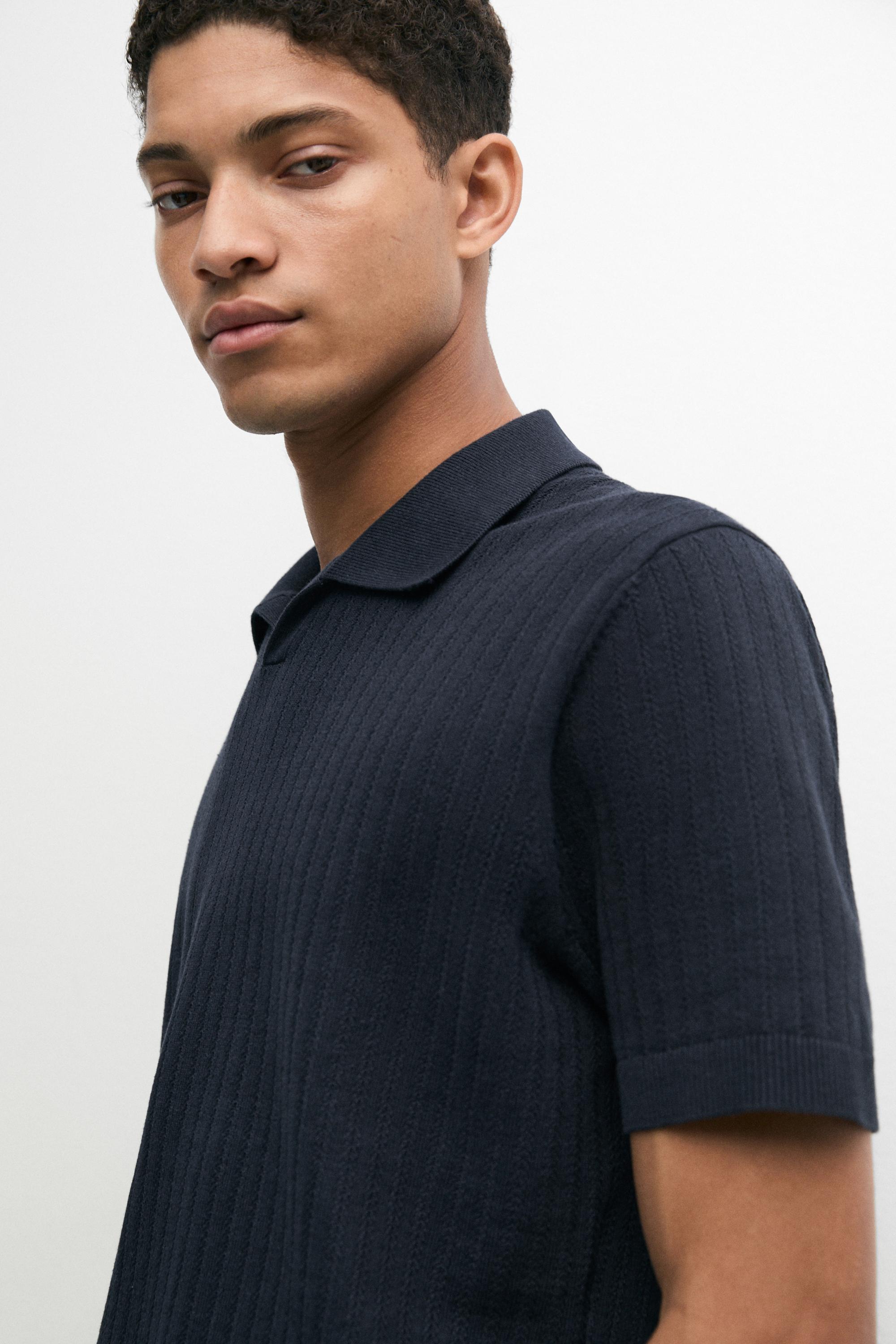 Cotton blend knit V-neck polo sweater